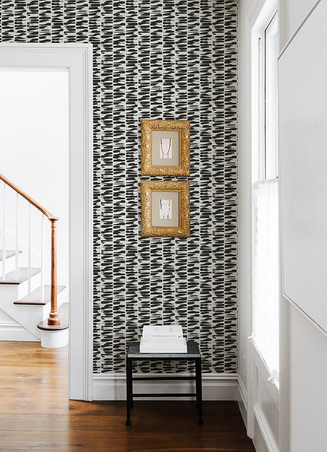 Myrtle Black Abstract Stripe Wallpaper - Brewster Wallcovering