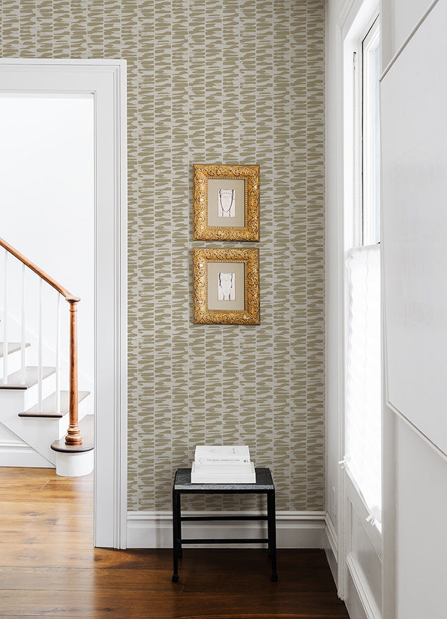 Myrtle Gold Abstract Stripe Wallpaper - Brewster Wallcovering