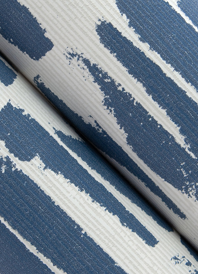 Myrtle Indigo Abstract Stripe Wallpaper - Brewster Wallcovering