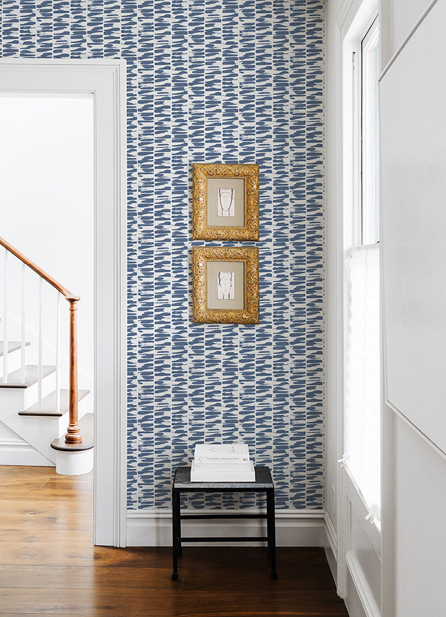 Myrtle Indigo Abstract Stripe Wallpaper - Brewster Wallcovering