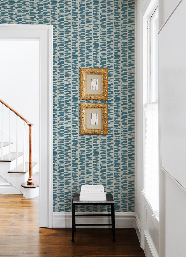 Myrtle Sea Green Abstract Stripe Wallpaper - Brewster Wallcovering