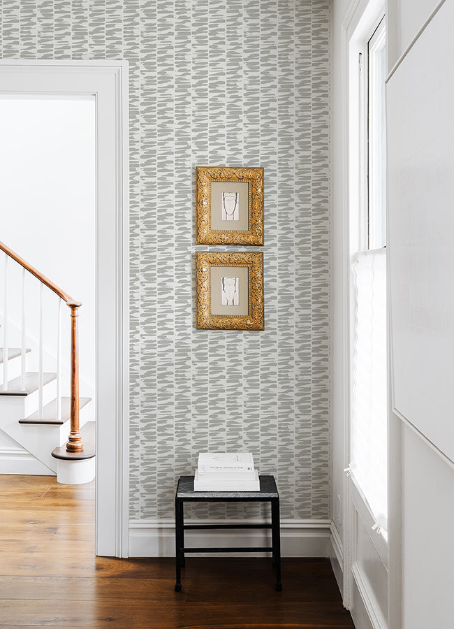 Myrtle Grey Abstract Stripe Wallpaper  | Brewster Wallcovering