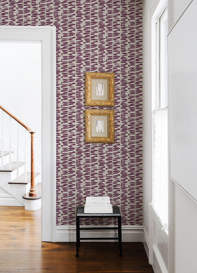 Myrtle Purple Abstract Stripe Wallpaper  | Brewster Wallcovering