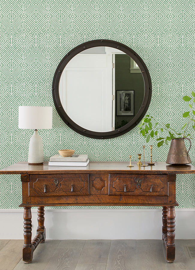 Lyon Green Geometric Key Wallpaper - Brewster Wallcovering