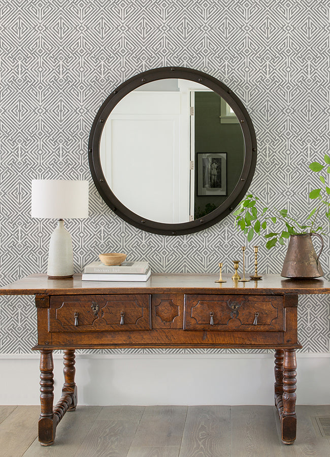 Lyon Grey Geometric Key Wallpaper - Brewster Wallcovering