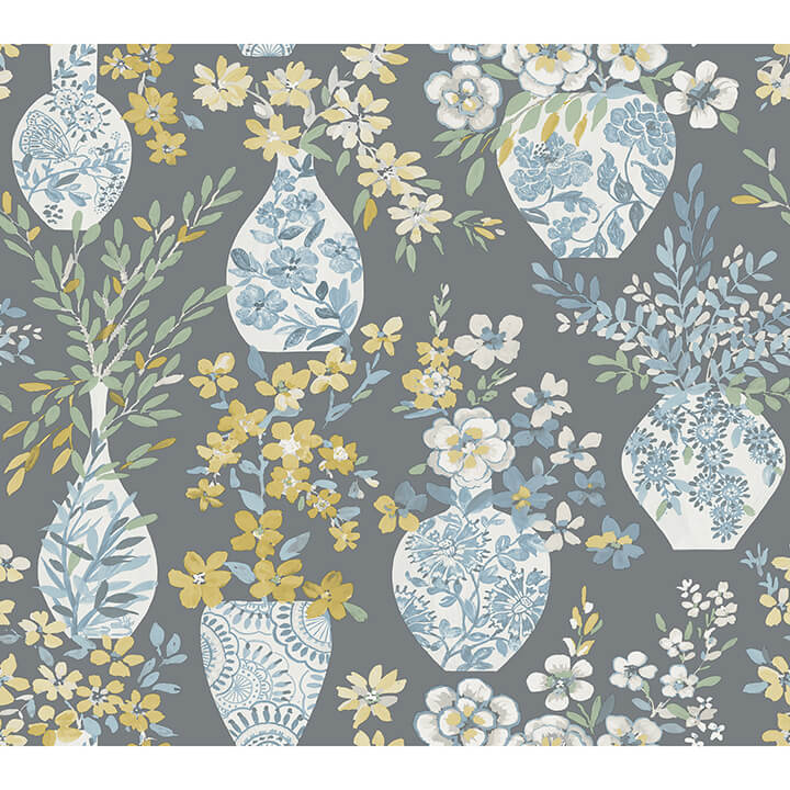harper-grey-floral-vase-wallpaper-york-wallcoverings-4120-72003 - York Wallcoverings Wallpaper