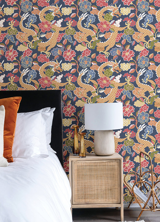 Yanci Orange Dragon Wallpaper - Brewster Wallcovering