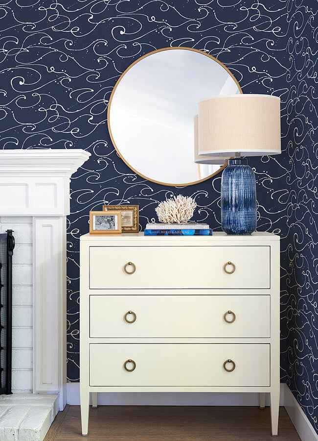 Kuroshio Navy Ocean Wave Wallpaper - York Wallcoverings - 4071-71004 - York Wallcoverings Wallpaper