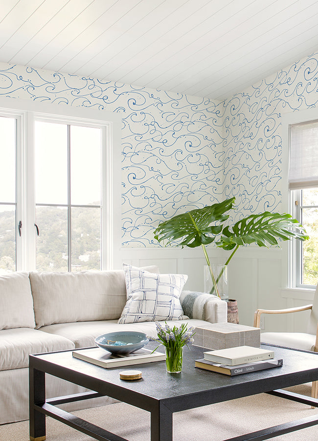 Kuroshio Light Blue Ocean Wave Wallpaper  | Brewster Wallcovering - The WorkRm