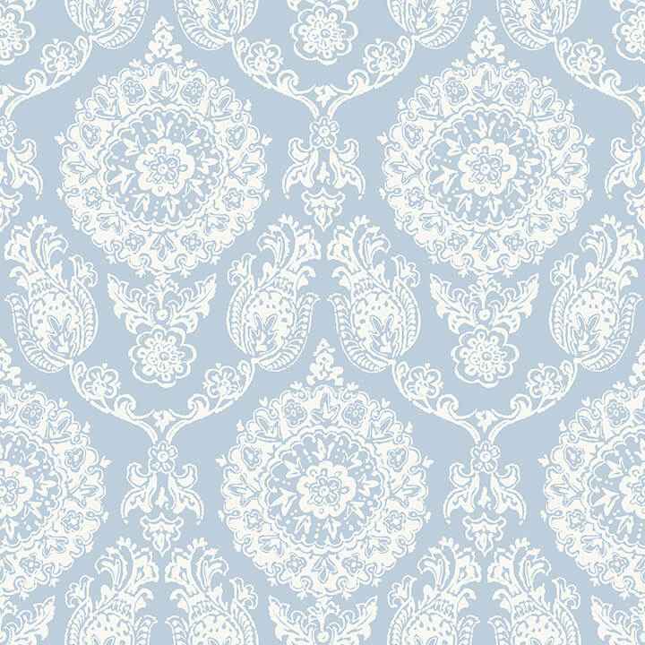 Helm Damask Light Blue Floral Medallion Wallpaper - York Wallcoverings - 4071-71019 - York Wallcoverings Wallpaper