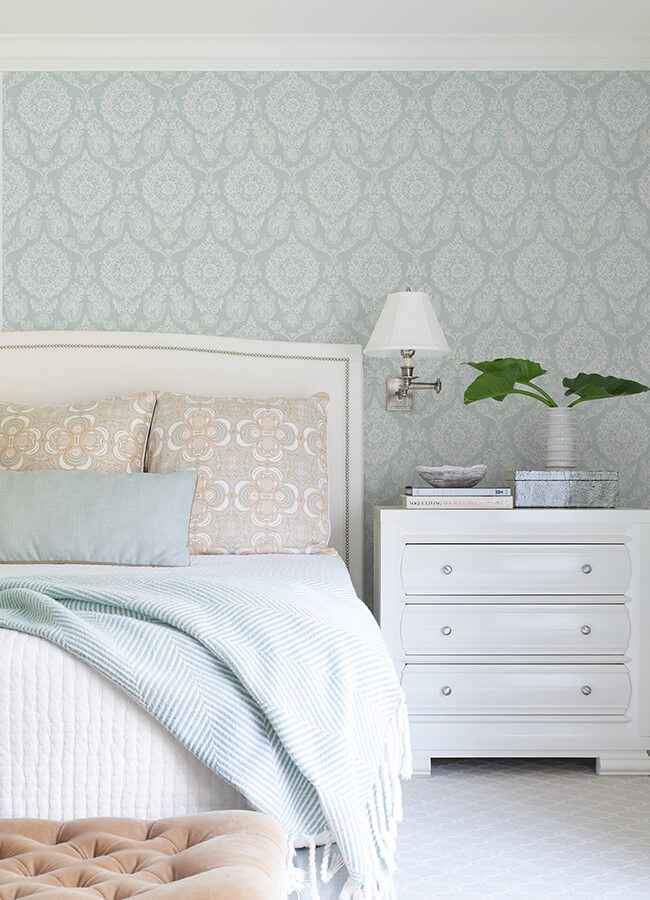 Helm Damask Aqua Floral Medallion Wallpaper - York Wallcoverings - 4071-71023 - York Wallcoverings Wallpaper