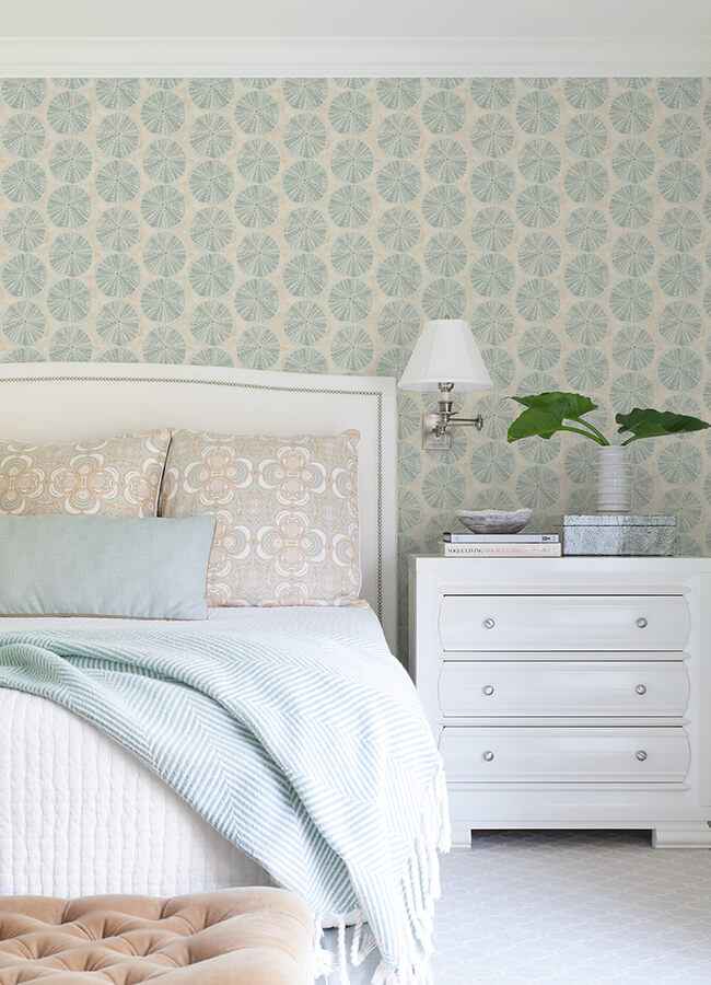 Sea Biscuit Aqua Sand Dollar Wallpaper - York Wallcoverings - 4071-71028 - York Wallcoverings Wallpaper