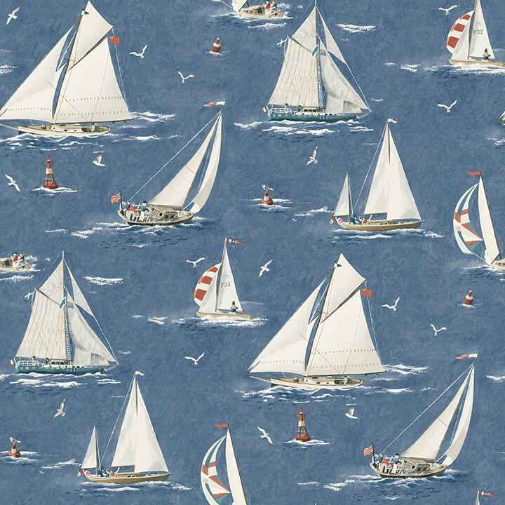 Leeward Navy Sailboat Wallpaper - York Wallcoverings - 4071-71035 - York Wallcoverings Wallpaper