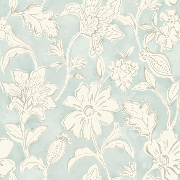 Picture of Plumeria Aqua Floral Trail Wallpaper