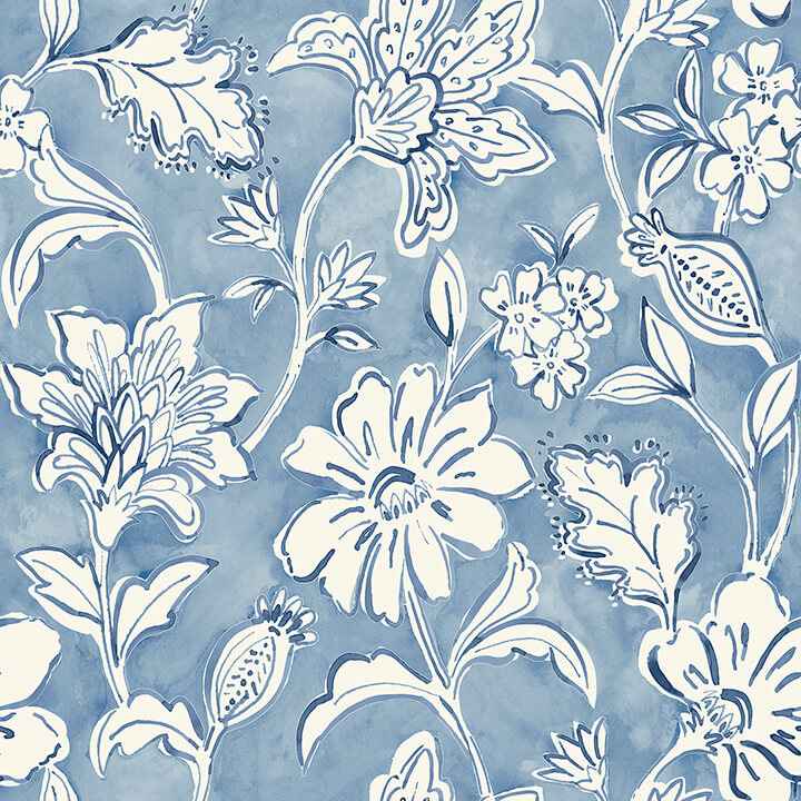 Plumeria Blue Floral Trail Wallpaper - York Wallcoverings - 4071-71040