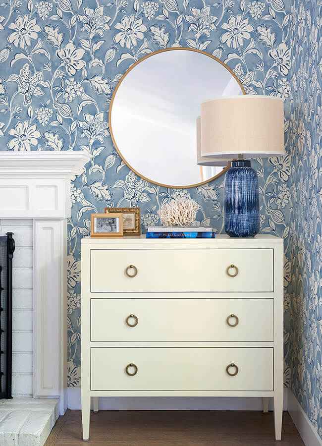 Plumeria Blue Floral Trail Wallpaper - York Wallcoverings - 4071-71040 - York Wallcoverings Wallpaper