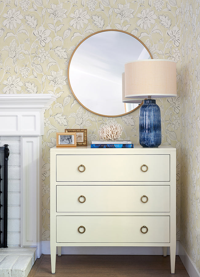 Plumeria Yellow Floral Trail Wallpaper  | Brewster Wallcovering - The WorkRm