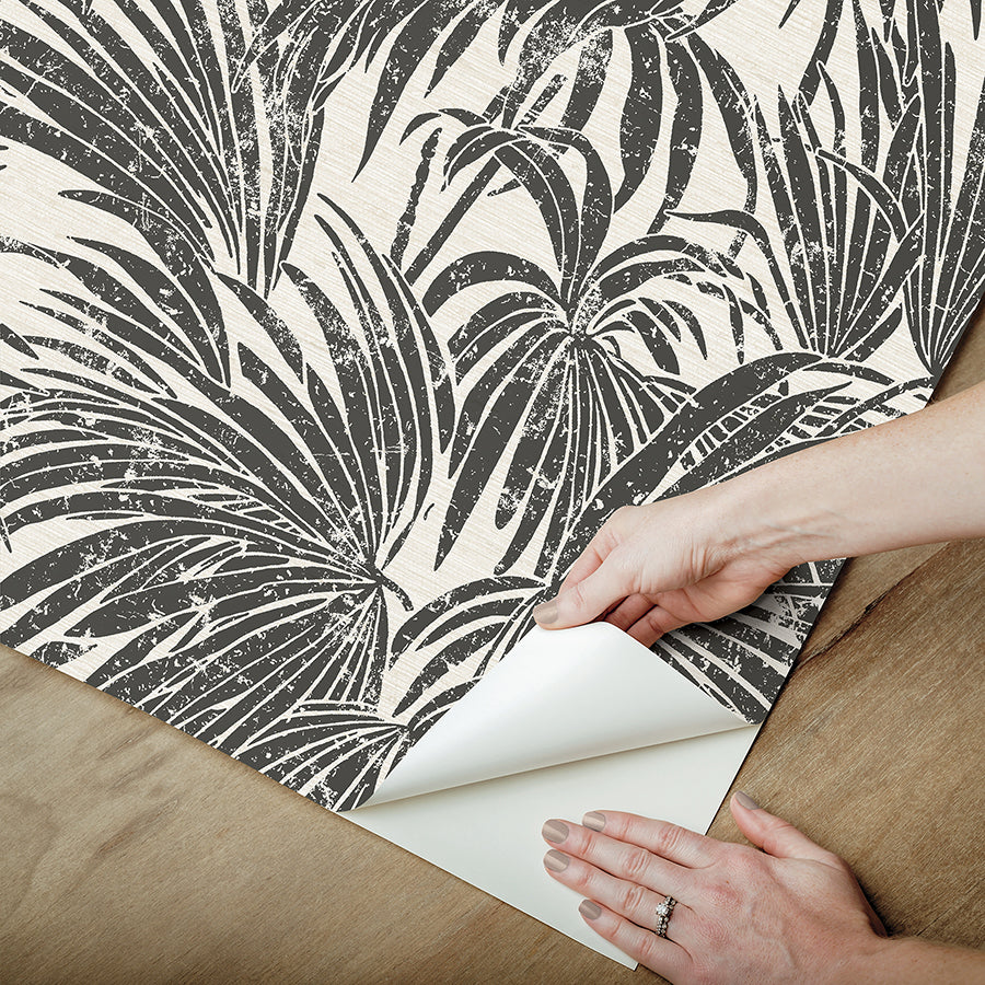 Black & White Cassava Palm Peel and Stick Wallpaper - Brewster Wallcovering