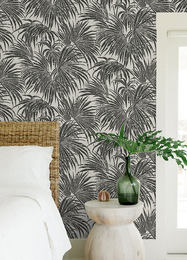 Black & White Cassava Palm Peel and Stick Wallpaper - Brewster Wallcovering