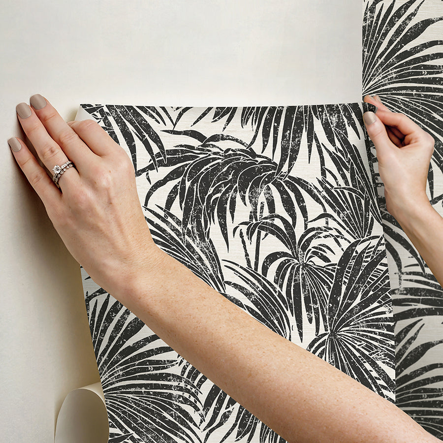 Black & White Cassava Palm Peel and Stick Wallpaper - Brewster Wallcovering