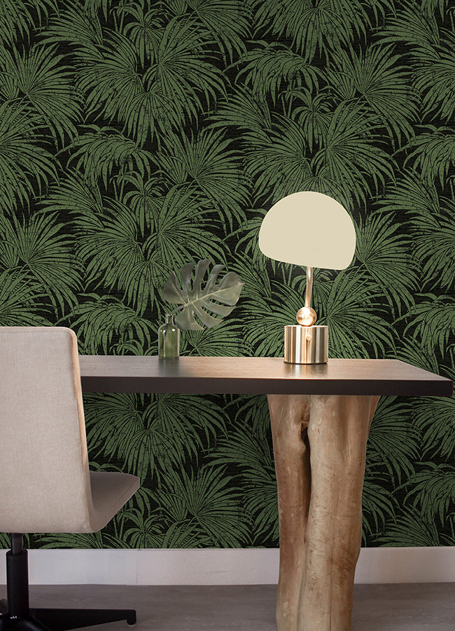 Black & Green Cassava Palm Peel and Stick Wallpaper - Brewster Wallcovering