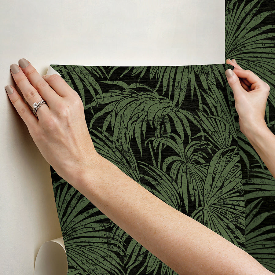 Black & Green Cassava Palm Peel and Stick Wallpaper  | Brewster Wallcovering - The WorkRm