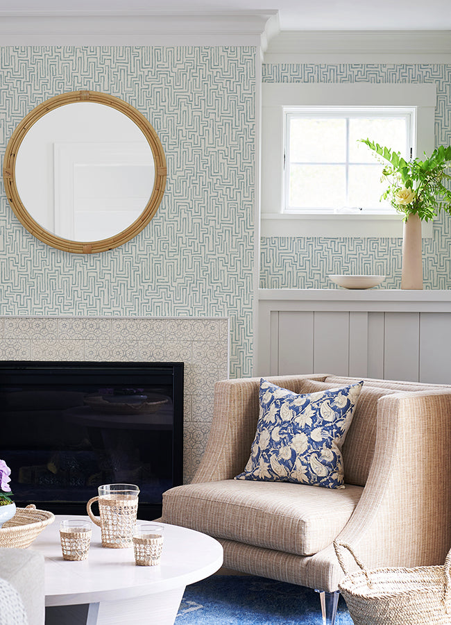 Ramble Blue Geometric Wallpaper  | Brewster Wallcovering - The WorkRm