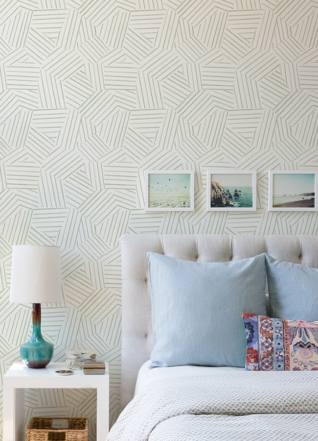 Helene Sage Geometric Lines Wallpaper - Brewster Wallcovering