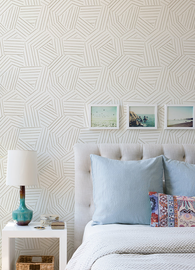 Helene Taupe Geometric Lines Wallpaper  | Brewster Wallcovering - The WorkRm