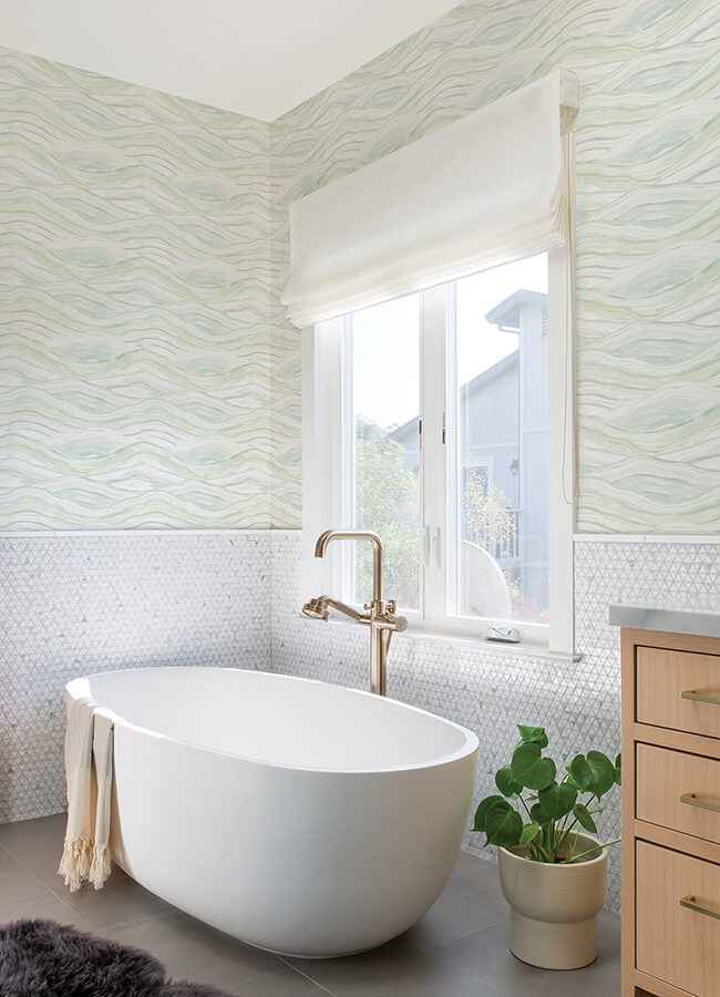 Dorea Sea Green Striated Waves Wallpaper - York Wallcoverings - 4121-26924 - York Wallcoverings Wallpaper