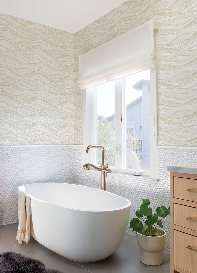 Dorea Champagne Striated Waves Wallpaper  | Brewster Wallcovering