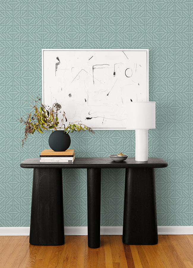 Hesper Teal Geometric Wallpaper - Brewster Wallcovering