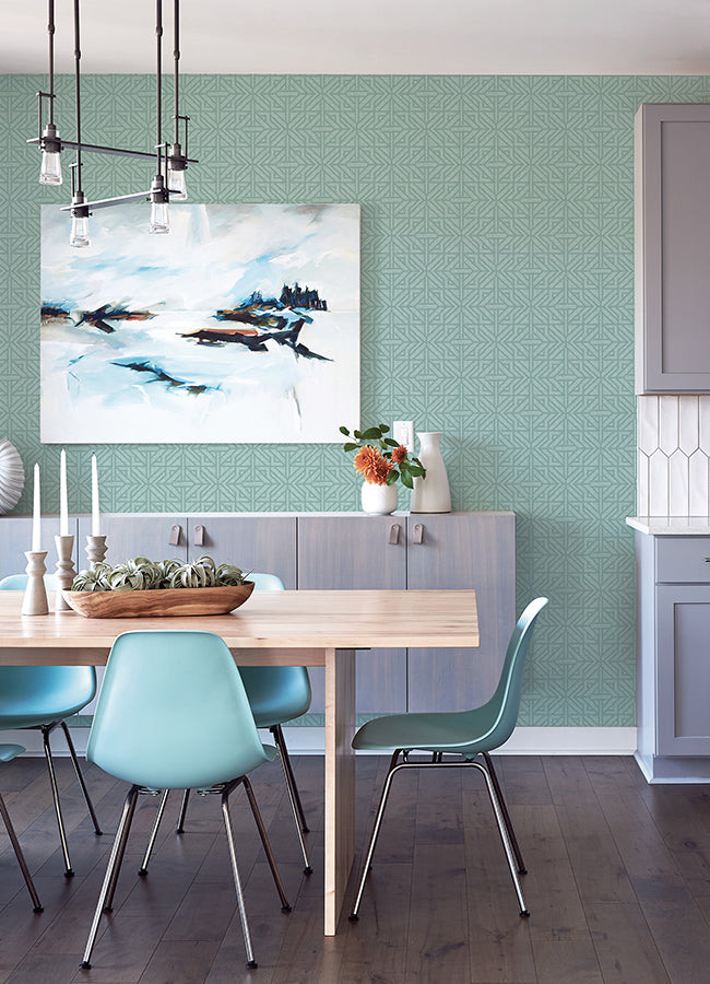 Hesper Teal Geometric Wallpaper  | Brewster Wallcovering - The WorkRm