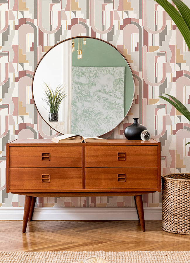 Odele Blush Geometric Archways Wallpaper - Brewster Wallcovering