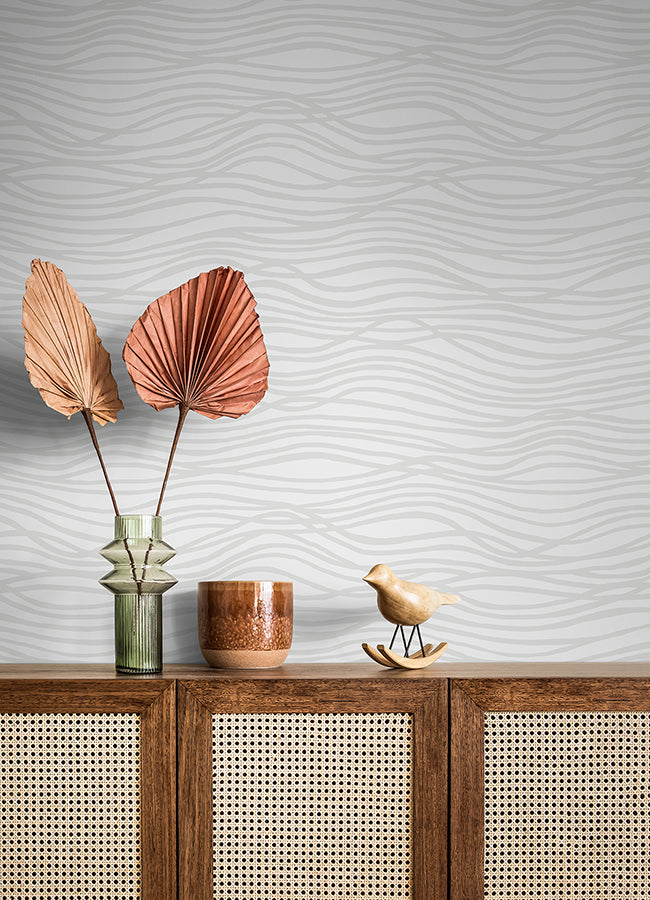 Galyn White Pearlescent Wave Wallpaper  | Brewster Wallcovering - The WorkRm