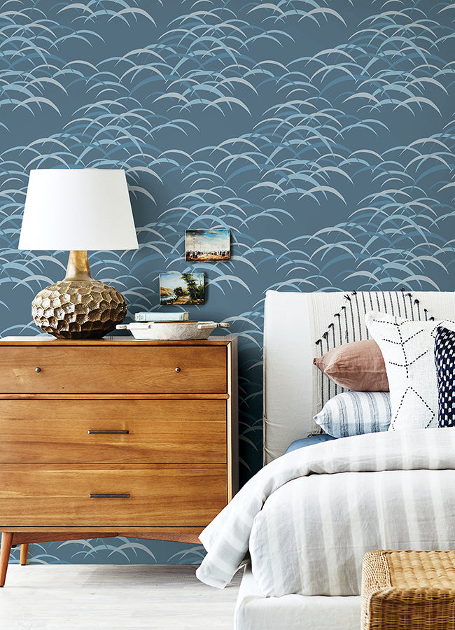 Kasia Dark Blue Abstract Wallpaper  | Brewster Wallcovering - The WorkRm