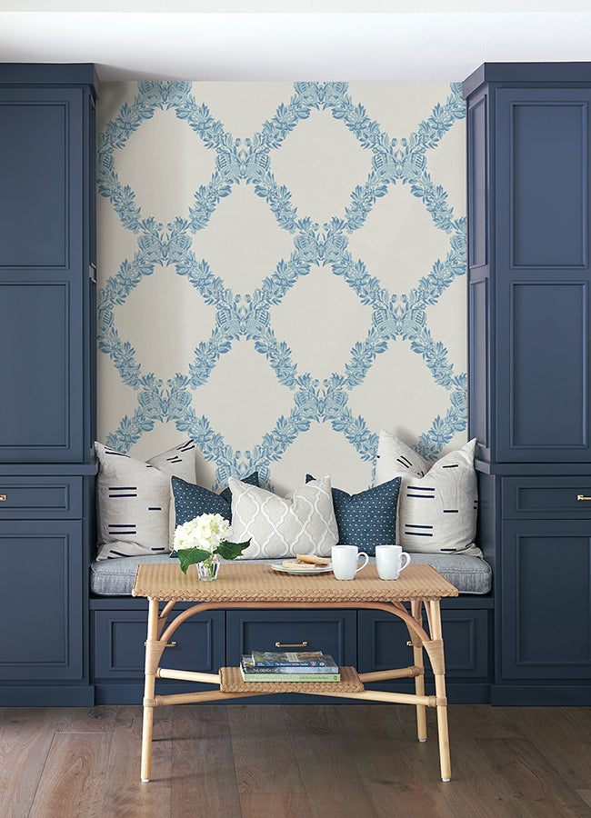 Sky Blue Wreath Peel and Stick Wallpaper  | Brewster Wallcovering