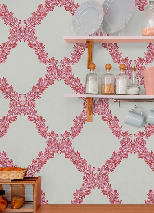 Valentino Wreath Peel and Stick Wallpaper - Brewster Wallcovering