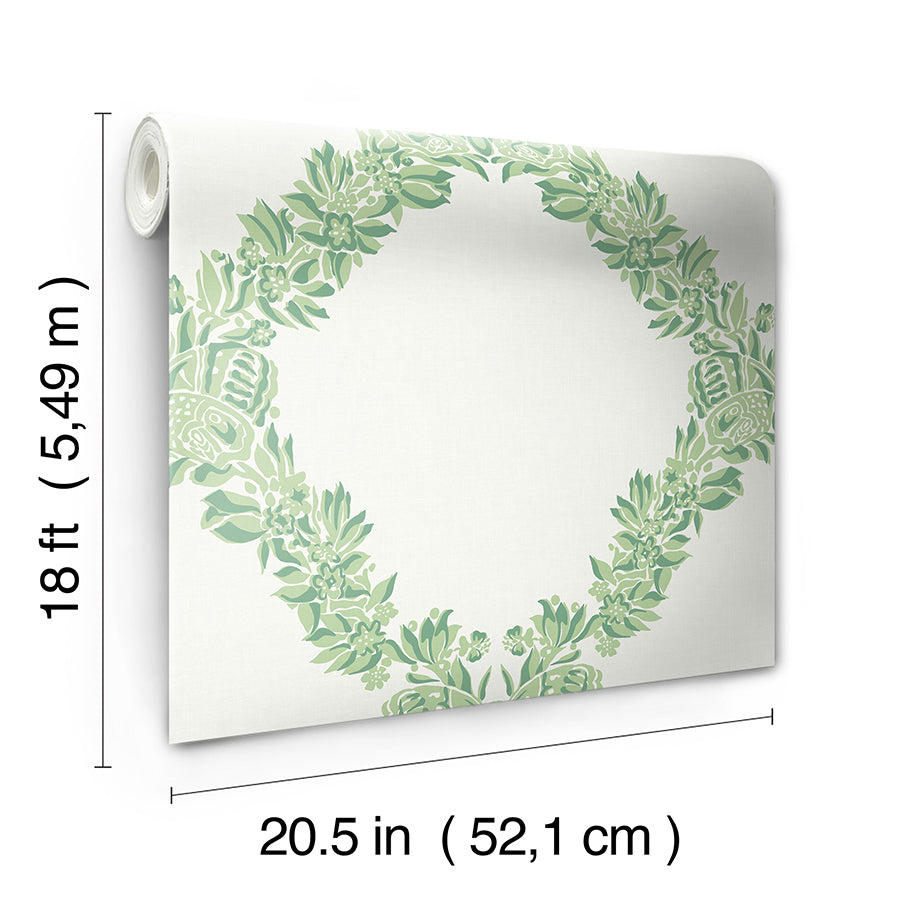 Jade Wreath Peel and Stick Wallpaper - Brewster Wallcovering