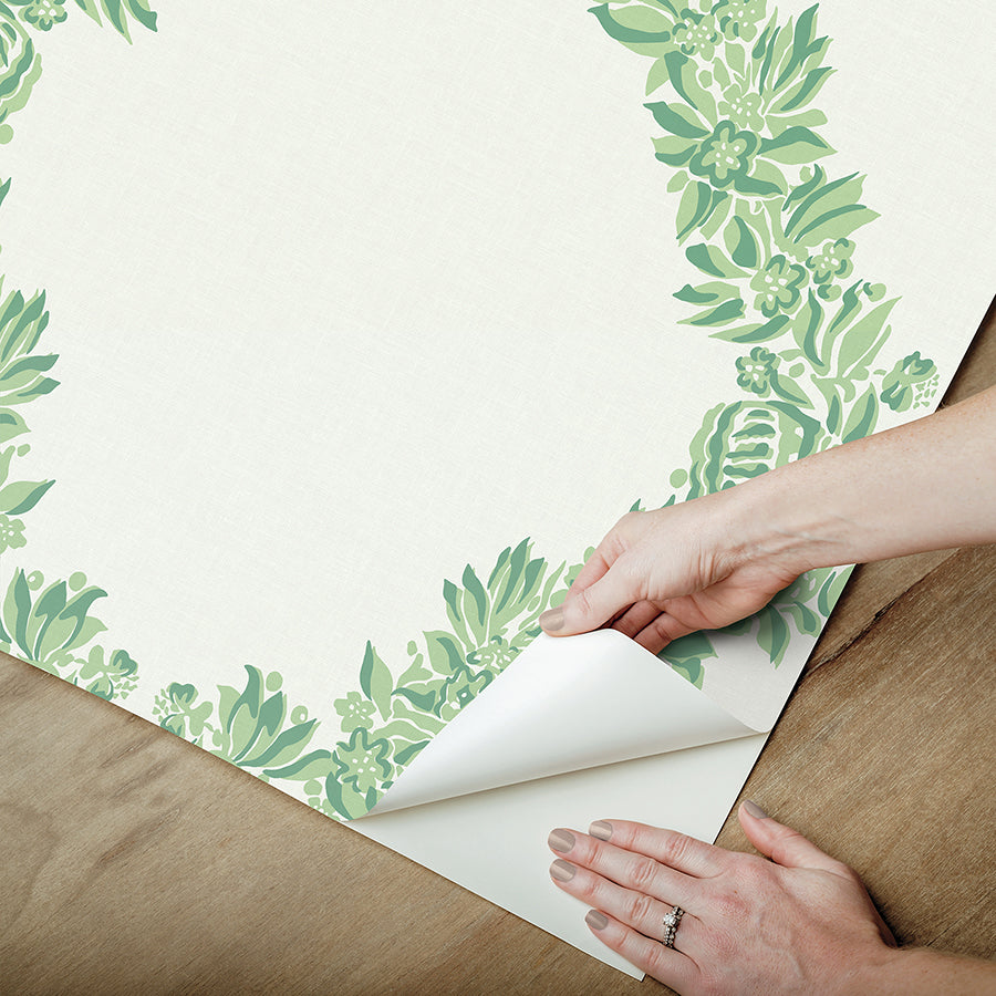 Jade Wreath Peel and Stick Wallpaper  | Brewster Wallcovering