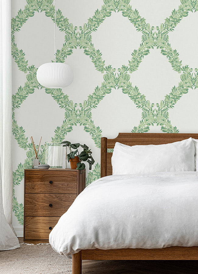 Jade Wreath Peel and Stick Wallpaper  | Brewster Wallcovering