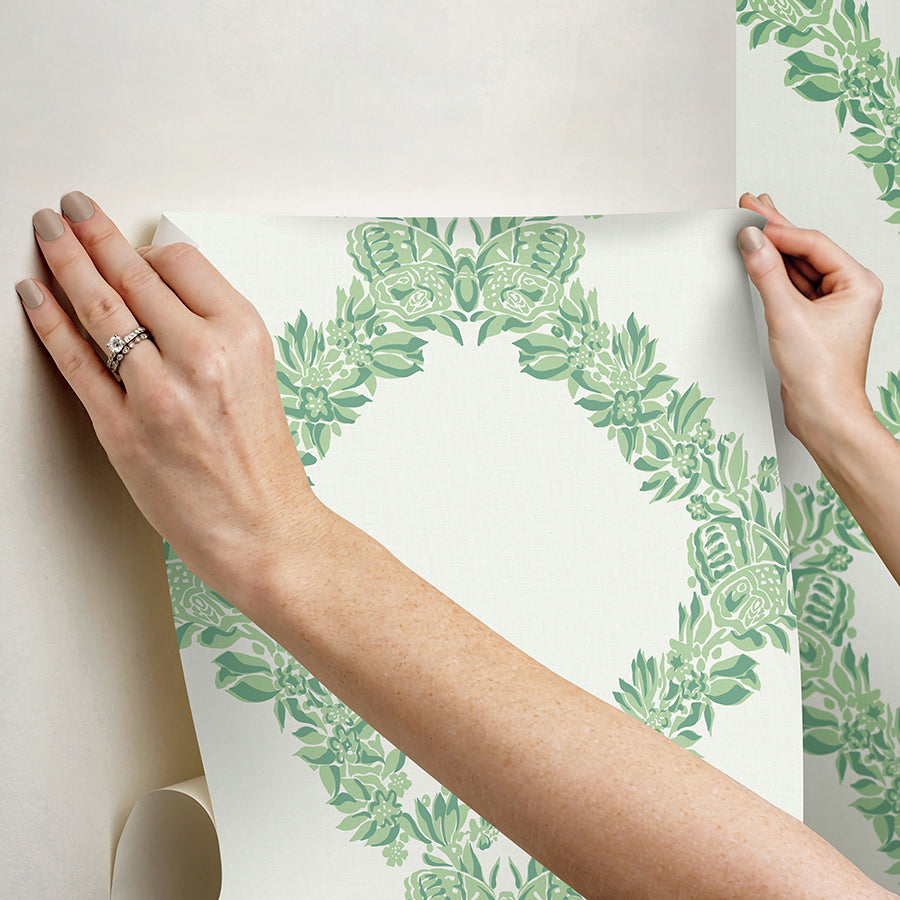 Jade Wreath Peel and Stick Wallpaper - Brewster Wallcovering