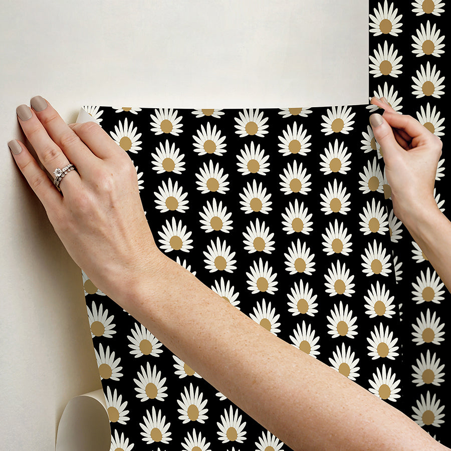 Black Fleur Peel and Stick Wallpaper  | Brewster Wallcovering - The WorkRm