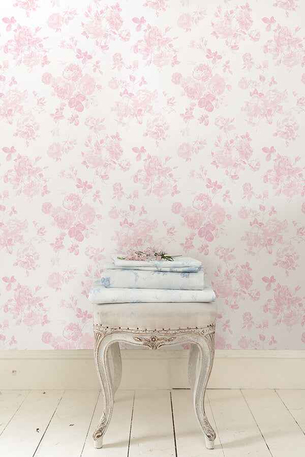 Faded Primrose Everblooming Rosettes Peel and Stick Wallpaper - York Wallcoverings - LFS5016 - York Wallcoverings Wallpaper