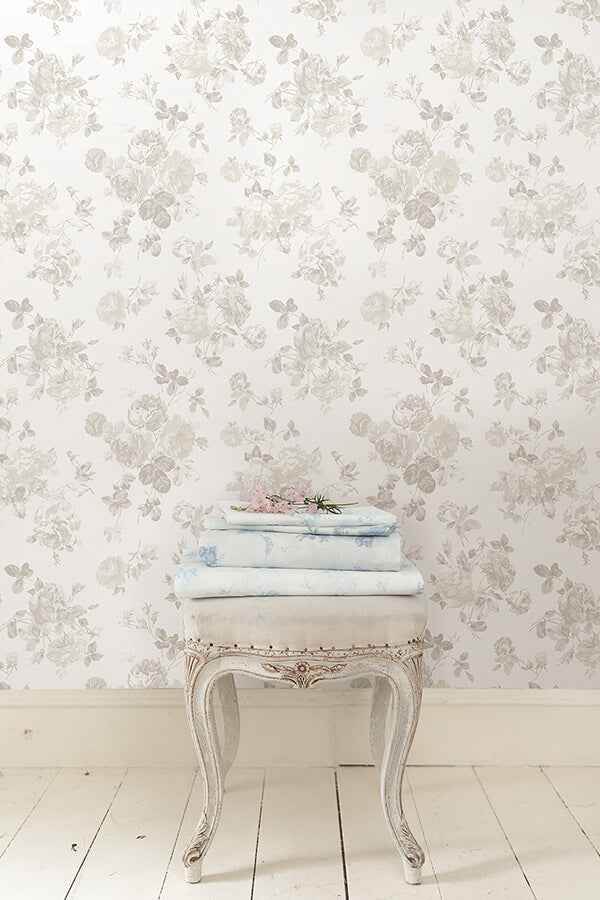 Everblooming Rosettes Dove Peel & Stick - York Wallcoverings - LFS5019 - York Wallcoverings Wallpaper