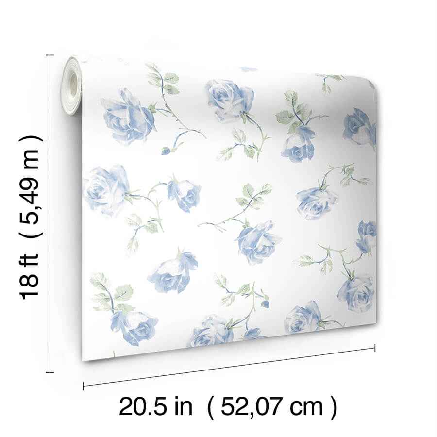 French Blue Ribbon Rosa Peel and Stick Wallpaper - York Wallcoverings - LFS6110 - York Wallcoverings Wallpaper