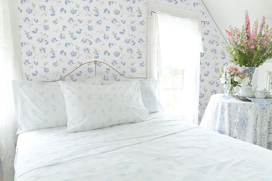 french-blue-ribbon-rosa-peel-and-stick-wallpaper-york-wallcoverings-lfs6110 - York Wallcoverings Wallpaper