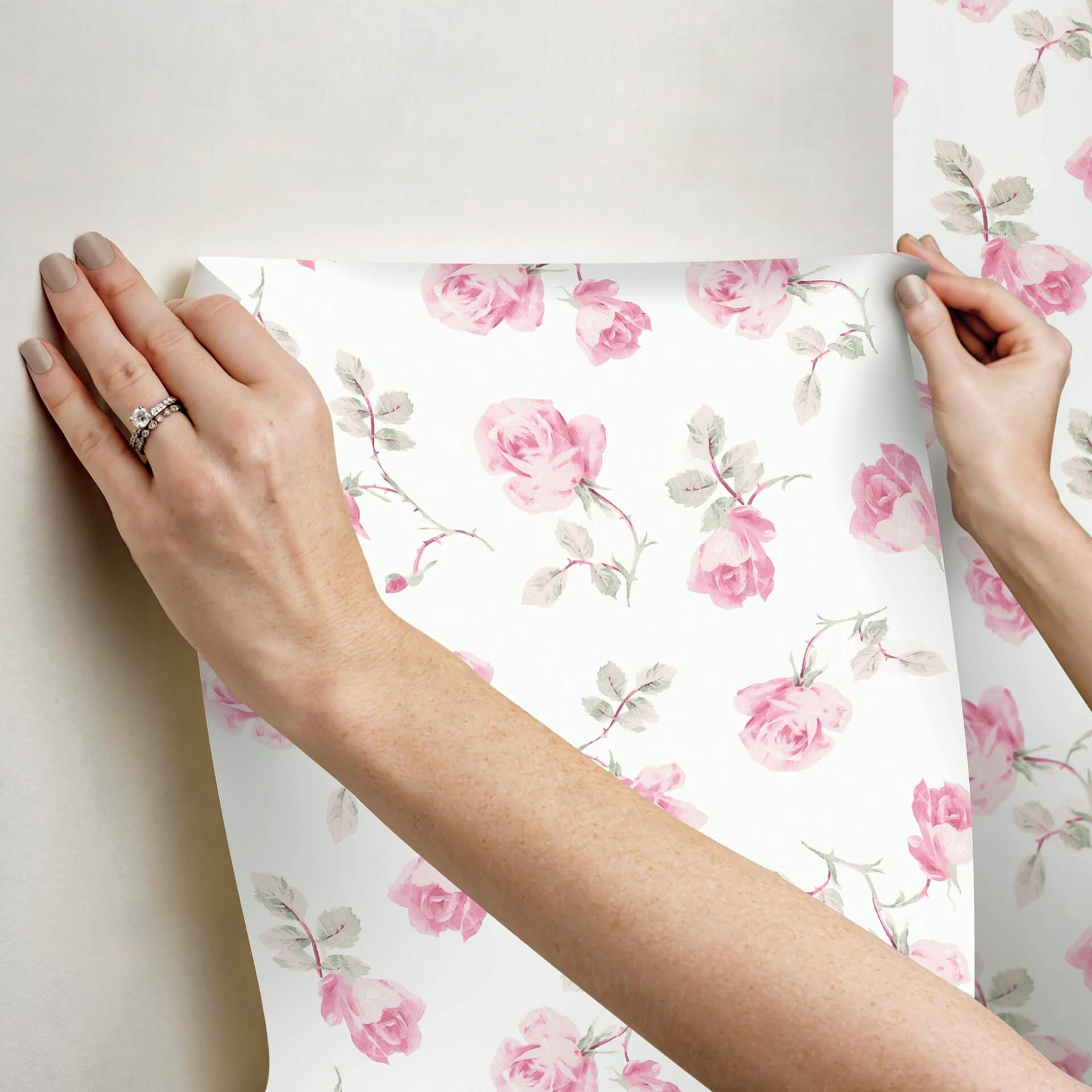 ribbon-rosa-chateau-rose-loose-roses-wallpaper-york-wallcoverings-ast6084 - York Wallcoverings Wallpaper