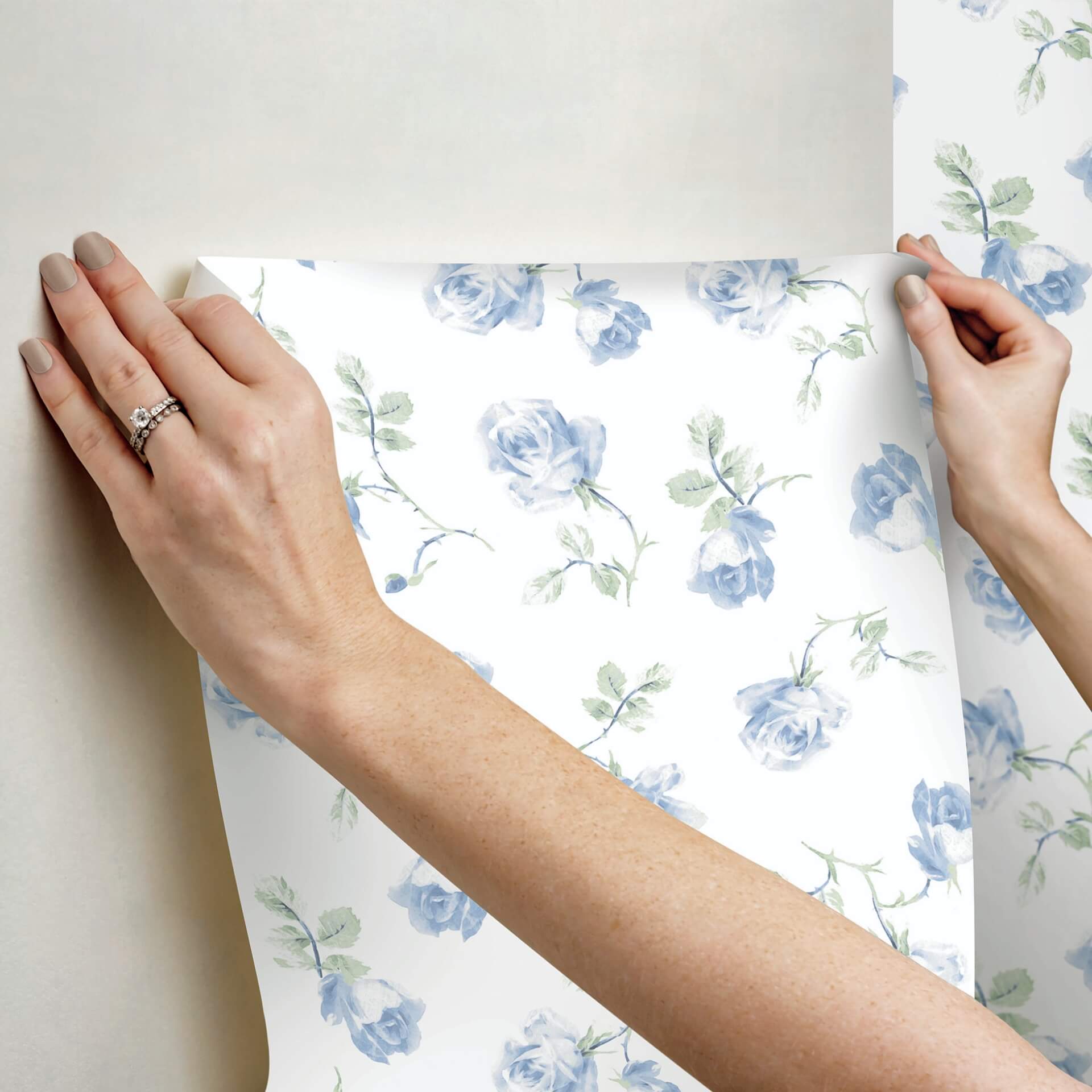 ribbon-rosa-french-blue-loose-roses-wallpaper-york-wallcoverings-ast6085 - York Wallcoverings Wallpaper