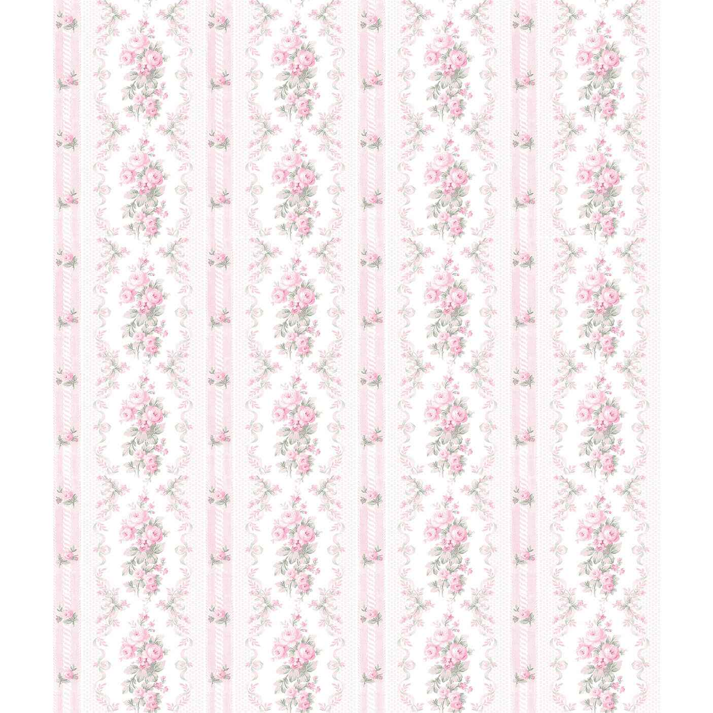 Dreamy Days Pink Parfait Stripe & Floral Wallpaper - York Wallcoverings - AST6086 - York Wallcoverings Wallpaper